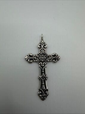 Large Ornate Sterling Silver 925 Cross Pendant